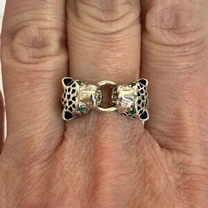 Sterling Silver 925 JED Joseph Demarco Emerald Panther Cheetah Band Ring Sz 7
